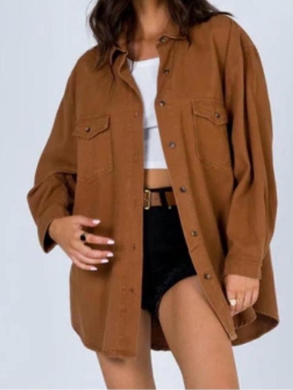 Princess Polly Oversized Button-Front Shacket in Brown